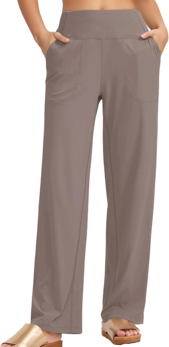 Yogabroek voor dames, hoge taille, joggingbroek, sportbroek met 2 zakken, rechte wijde pijpen, comfortabele vrijetijdsbroek, brede elastische tailleband, sweatpants, trainingsbroek