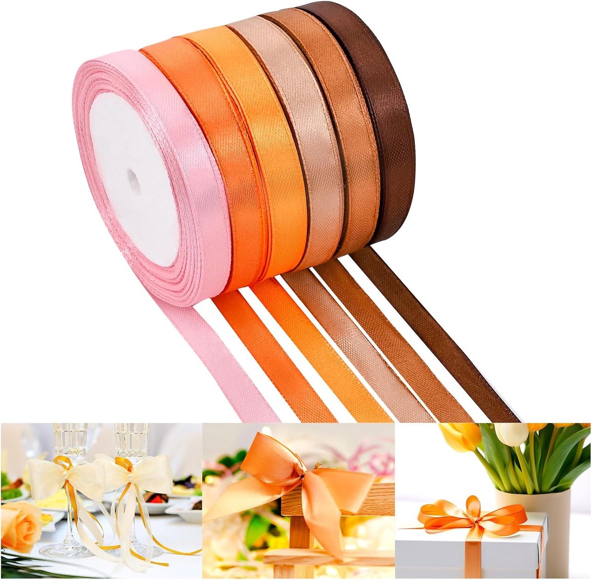 137 meter regenboog satijnen lint breed polyester stof lint te gebruiken voor cadeauverpakking, bruiloft bruids babyshower strikken decoratie bloemenboeket knutselwerk (geel, 9,5 mm)