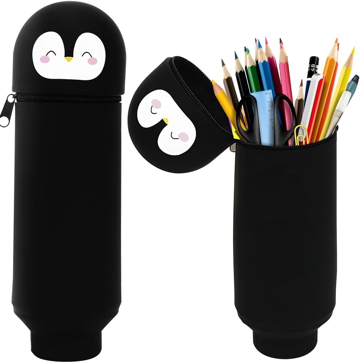 Kawaii pennenetui, 2-in-1 etui van zachte siliconen, stand-up pennenetui, capibara-etui, pennenetui, dierenpennenhouder, pennenhouder, pennenetui, meisjes en jongens, pinguïn, Moderne stijl