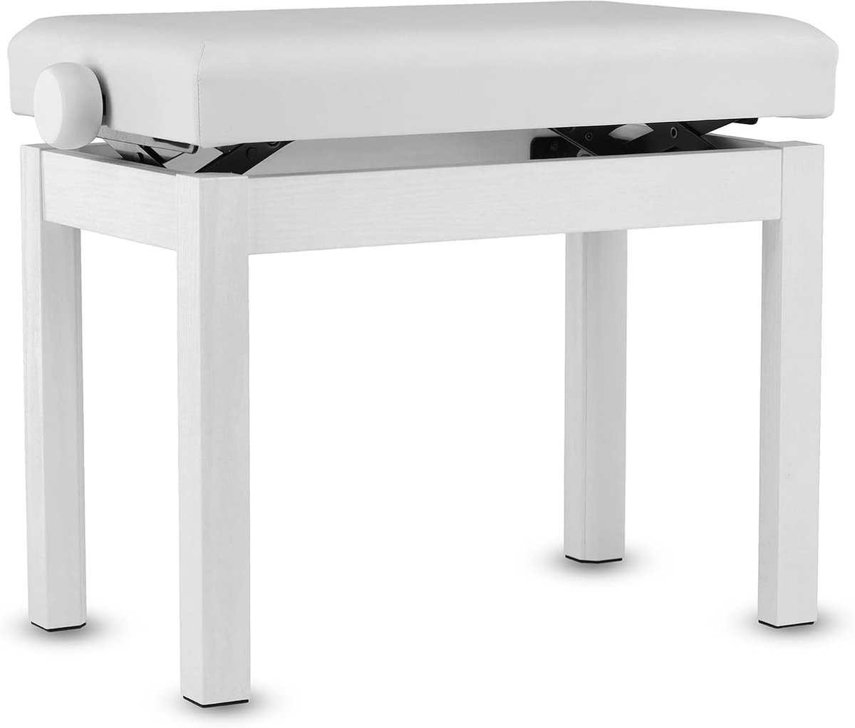 Pianobank Student - Massief hout - Zitting van kunstleer - Soepele hoogteverstelling 48-57 cm - Stabiele constructie - wit mat