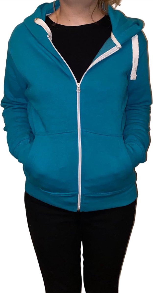 Dames Hoodie Zip Up Plain Womens Sweatshirt Fleece Volledige Rits Hooded Lange Mouw Rits Top, Turkoois, XXL