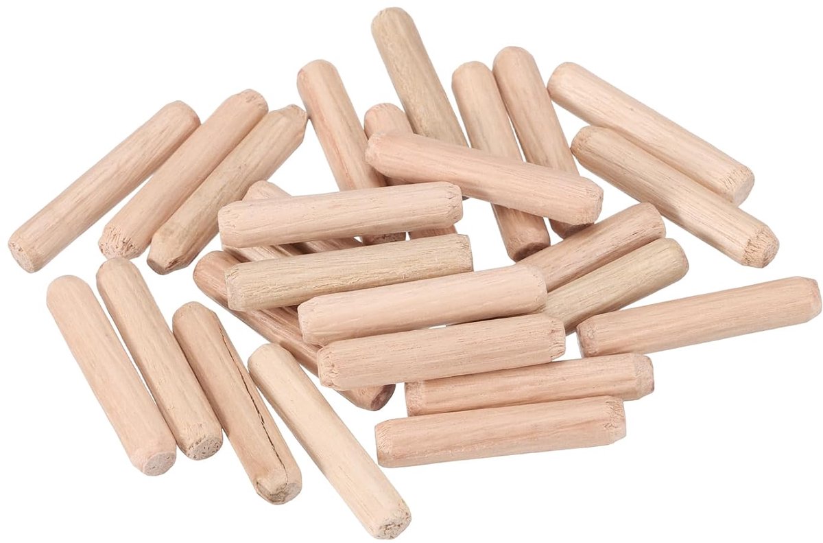 Houten stokken, 30 stuks, 6 x 30 mm, afgeschuinde en geribbelde uiteinden van gedroogd hout voor timmerwerk, meubels, planken