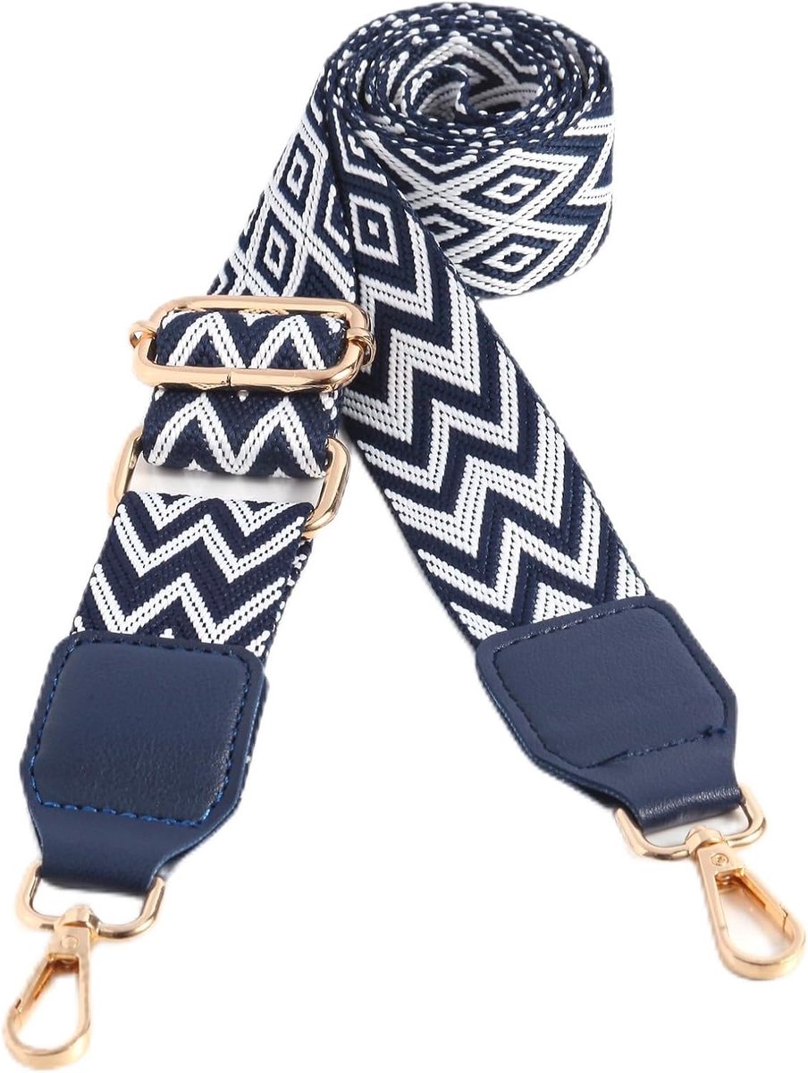 Tasriem om te wisselen, verstelbare schouderriem, breed 3,8 cm, in lengte verstelbare 80-140 cm, schouderriem voor schoudertas, draagtassen en handtassen, doe-het-zelf accessoires voor tas, wit/blauw