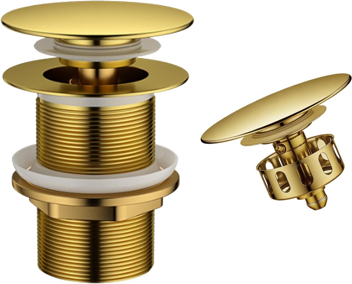 Wastafelafvoergarnituur, klikmechanisme en filtermand, antiek gouden messing, voor badkamer en bidet, universeel G1 1/4 inch