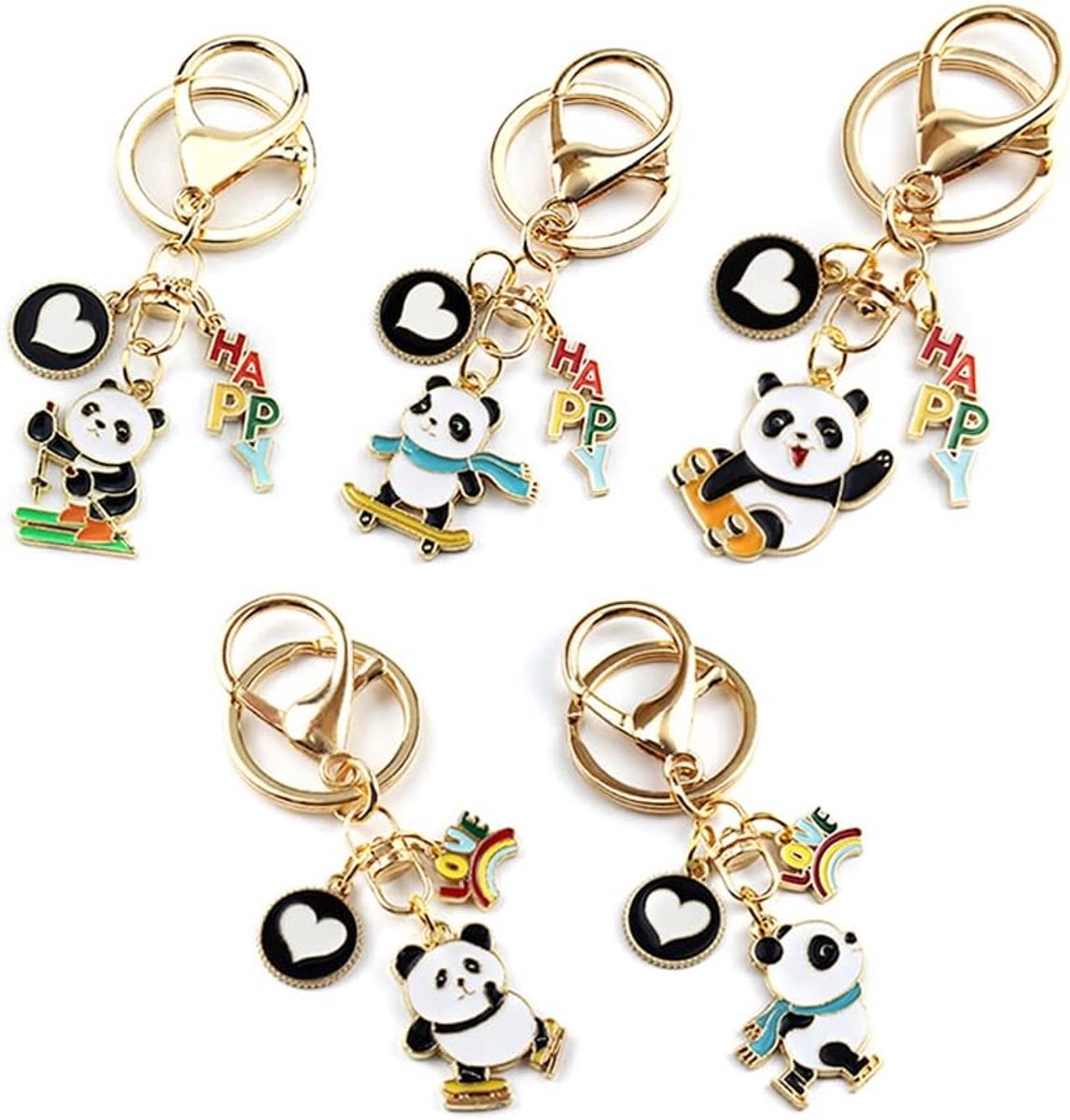 Sleutelhanger, schaatsen, panda, hanger, sleutelhanger, metalen sleutelring, bedelsieraden, kerstcadeau, verjaardagscadeau, sleutelhangers, sleutelhangers, voor mannen en vrouwen, 5 stuks,