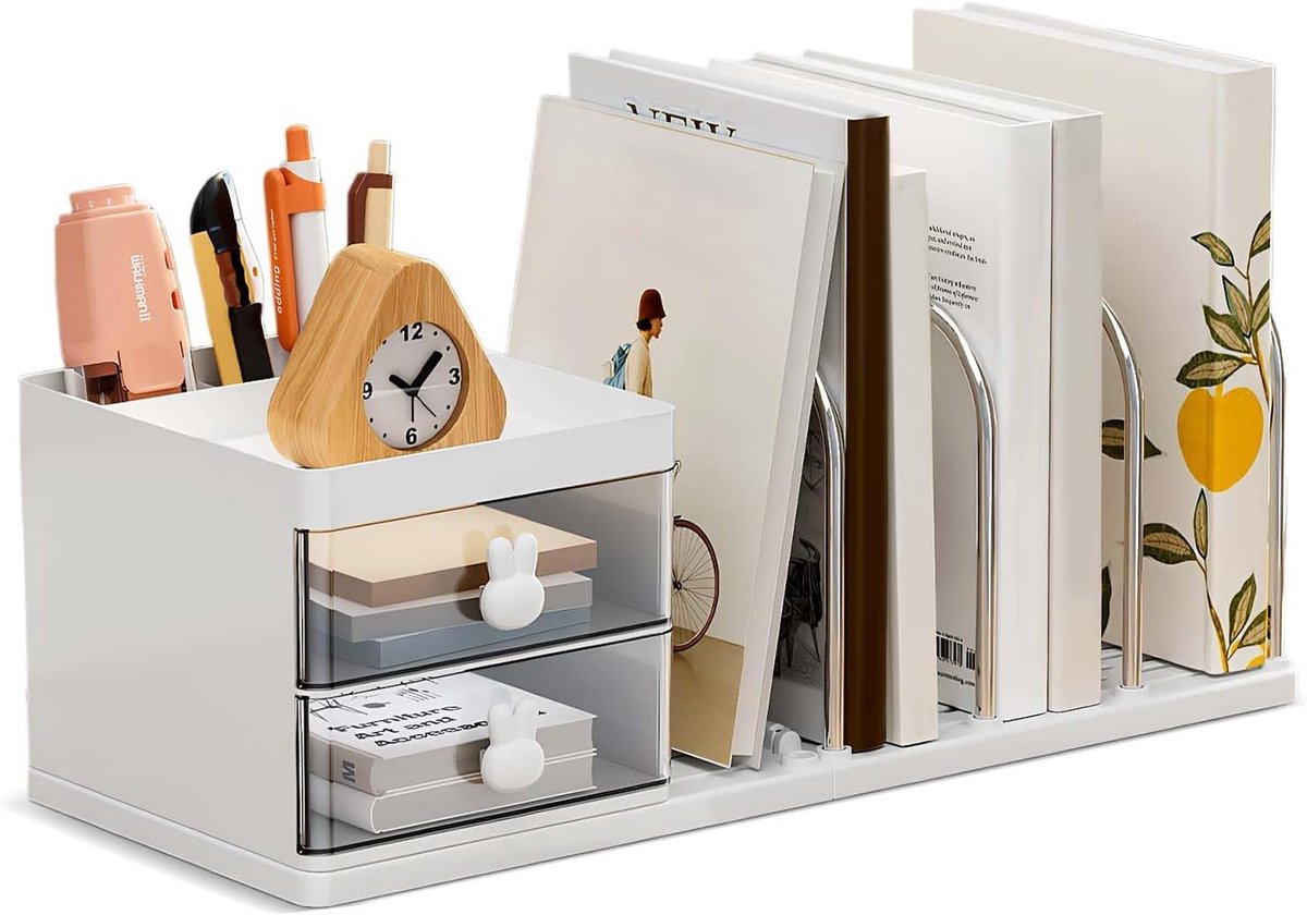 2 lade-organizer, laden voor het opbergen met 4 tijdschriften, multifunctionele pennenhouder voor kantoor thuis (wit)