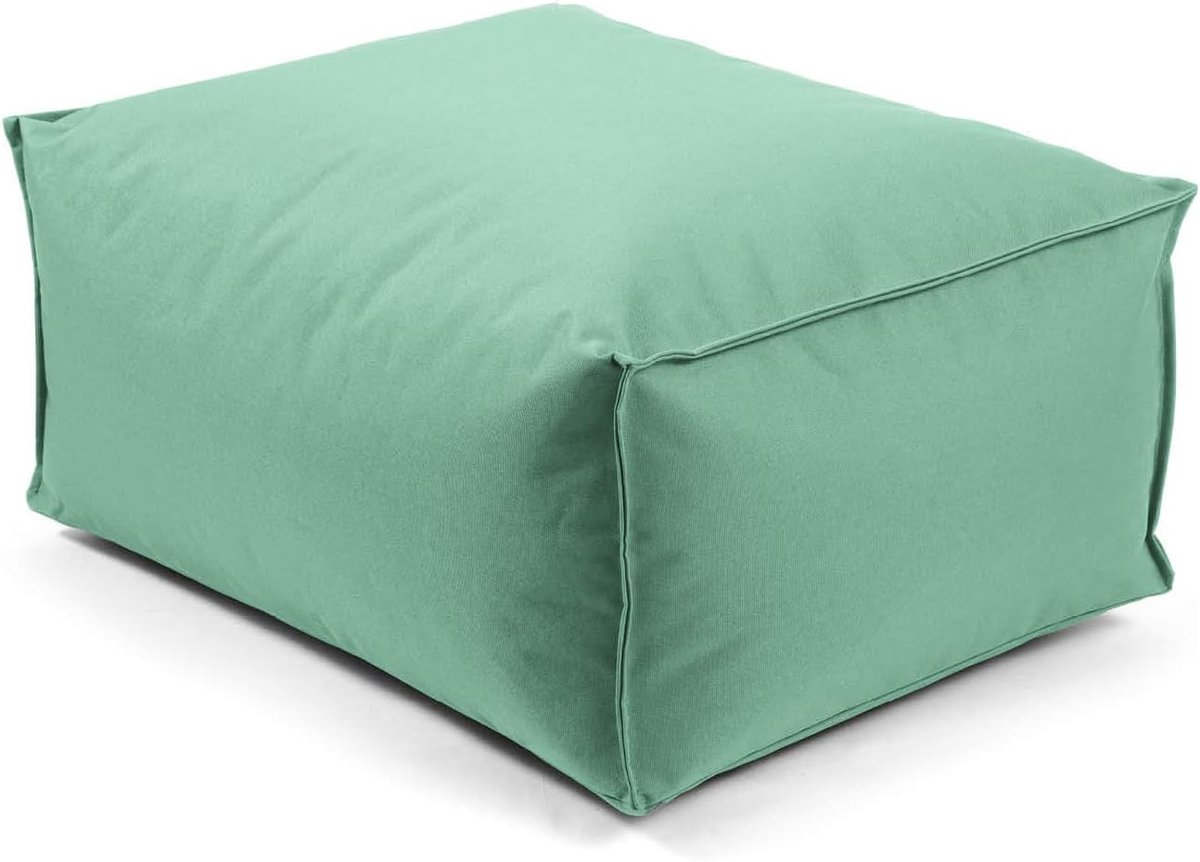 Mokebo Pouf Hocker 'Der Ruhestifter' (60x45 cm) Made in Germany, Outdoor Zithocker vierkant voor balkon & tuin, Vloerkussen, Zitkubus, Voetenbankje & Bijzettafel met EPS-parels vulling in Eucalyptus | Eucalyptus