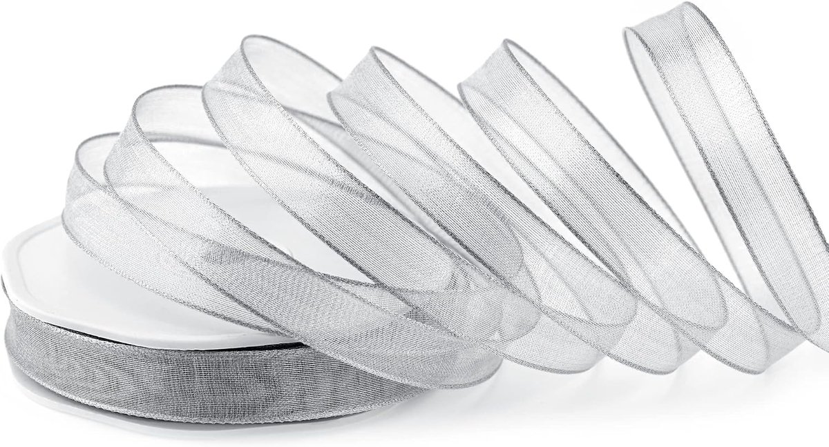 20 m x 15 mm decoratief lint zilver Passion chiffon lint stoffen lint glanzend met draadranden cadeaulint decoratief lint geschenkverpakking Kerstmis advent organza chiffon transparant