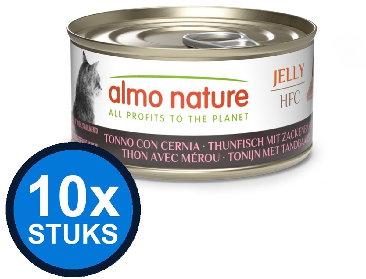 10x Almo Nature HFC cat blik jelly tonijn&tandbaars 70gr