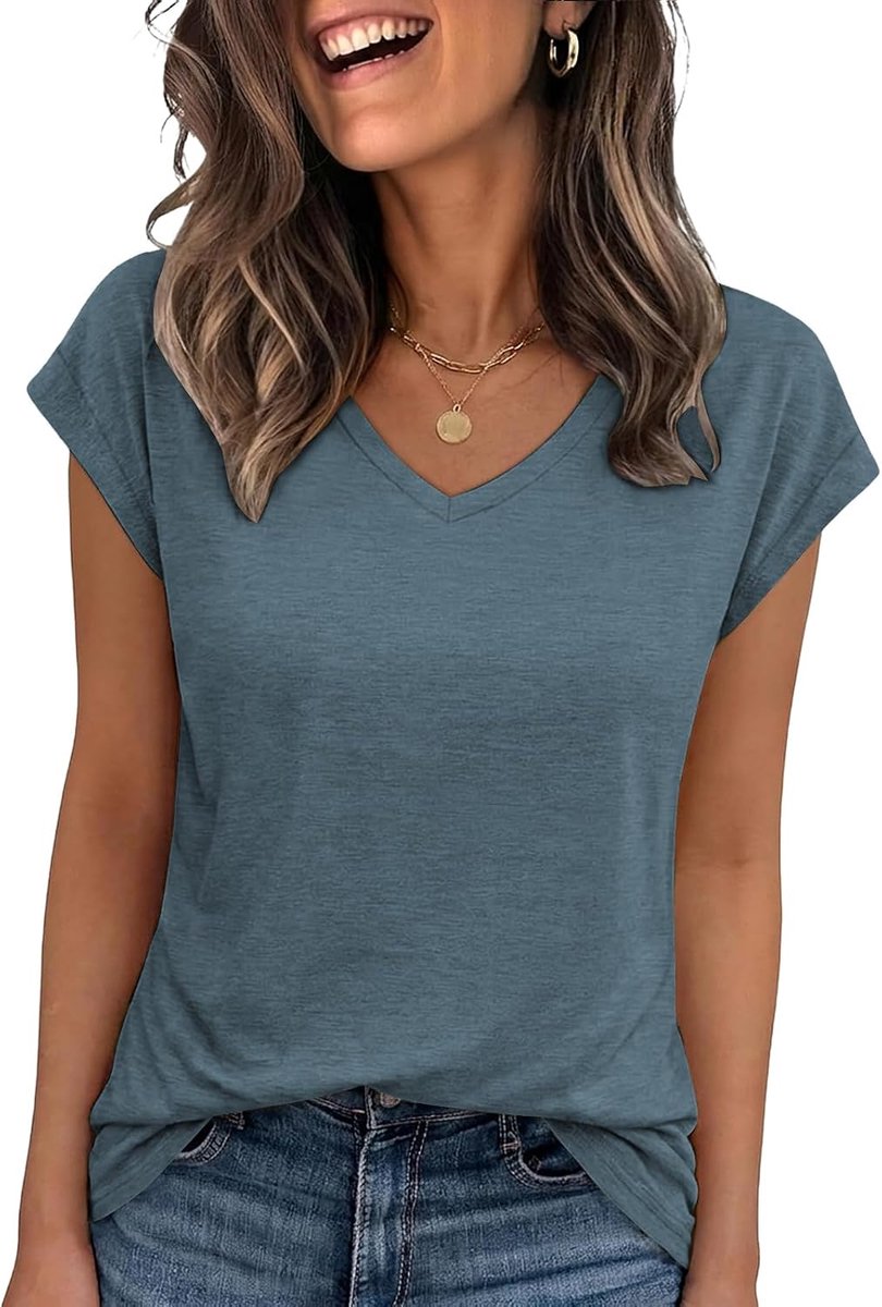 Damestop V-hals T-shirt Korte Mouw Basic Bovendeel Lichtgewicht Tees Boyfriend-fit Dames Tops Zomer Lente Zakelijke Kleding
