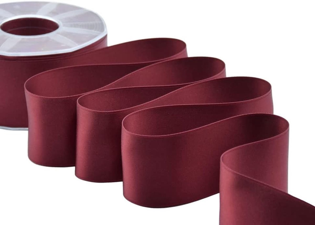 - Dubbel satijnen lint, Italiaanse stof - Bordeaux, 48 mm x 25 m