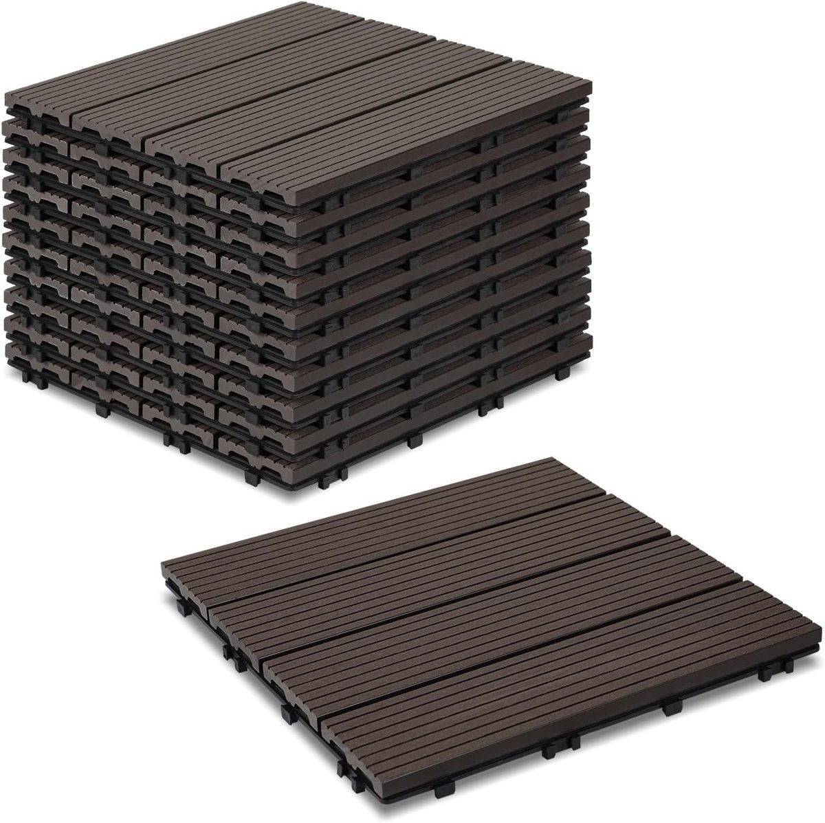 33-delig WPC terrastegel, koffie balkonnerfplaten 30x30cm - 3m², ideaal voor buitengebied, kliktegels voor balkon, tuin, terras, vloerbedekking. Eenvoudig, snel en praktisch te leggen