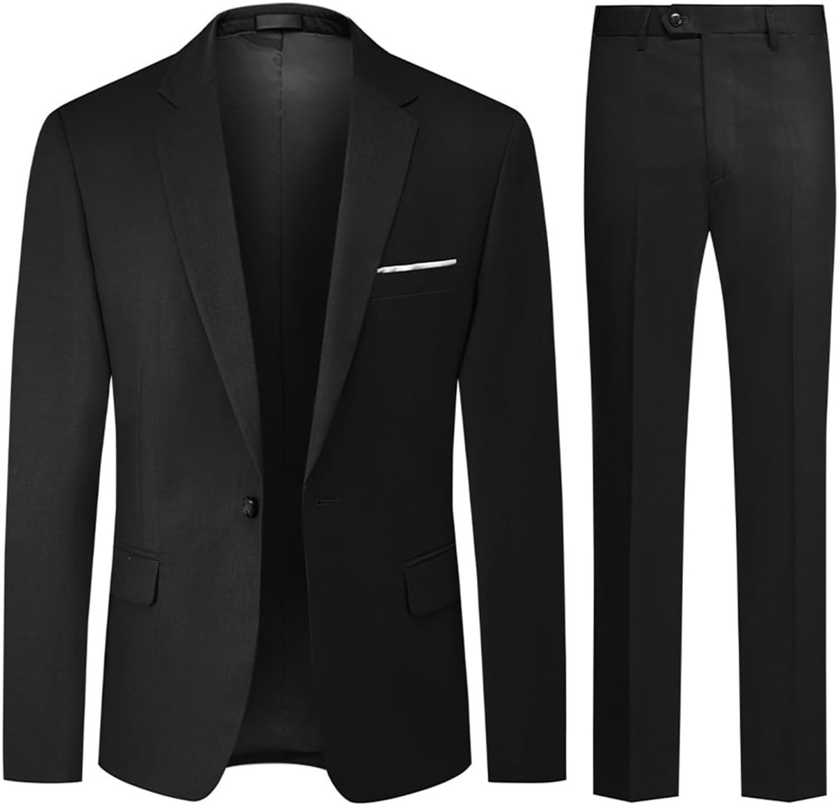 2-delig slimfit trouwpak voor heren, met één knoop, colbert en broek, zwart, XS