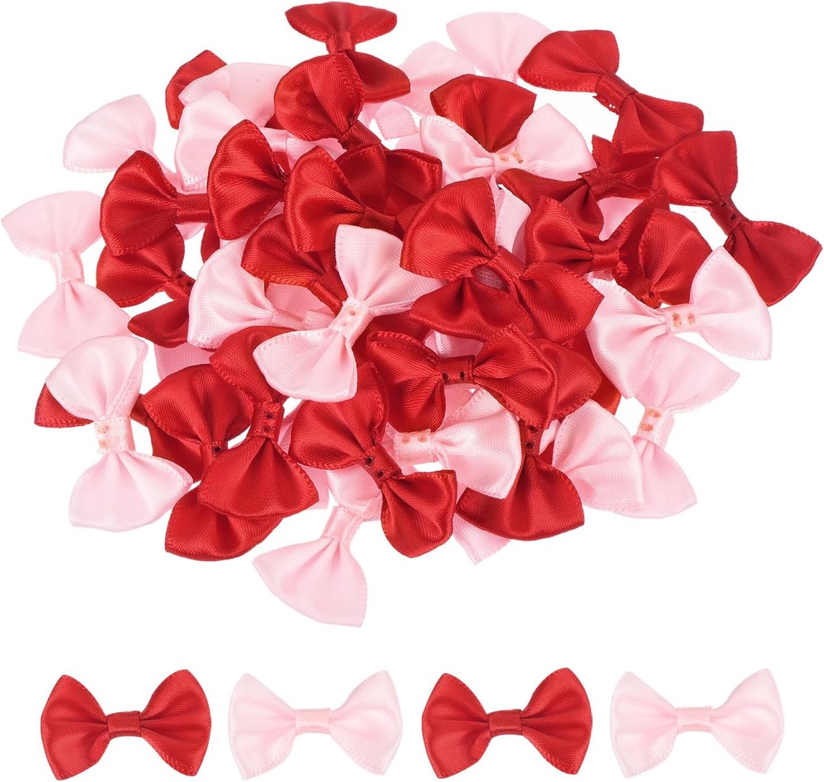 50 stuks rode en hete roze vlinderstrikken, 3,8 x 2,5 cm, mini-strikken voor knutselen, kleine satijnen strik, groot voor doe-het-zelf naaien, scrapbooking, bruiloft, cadeau, cadeau, cadeau
