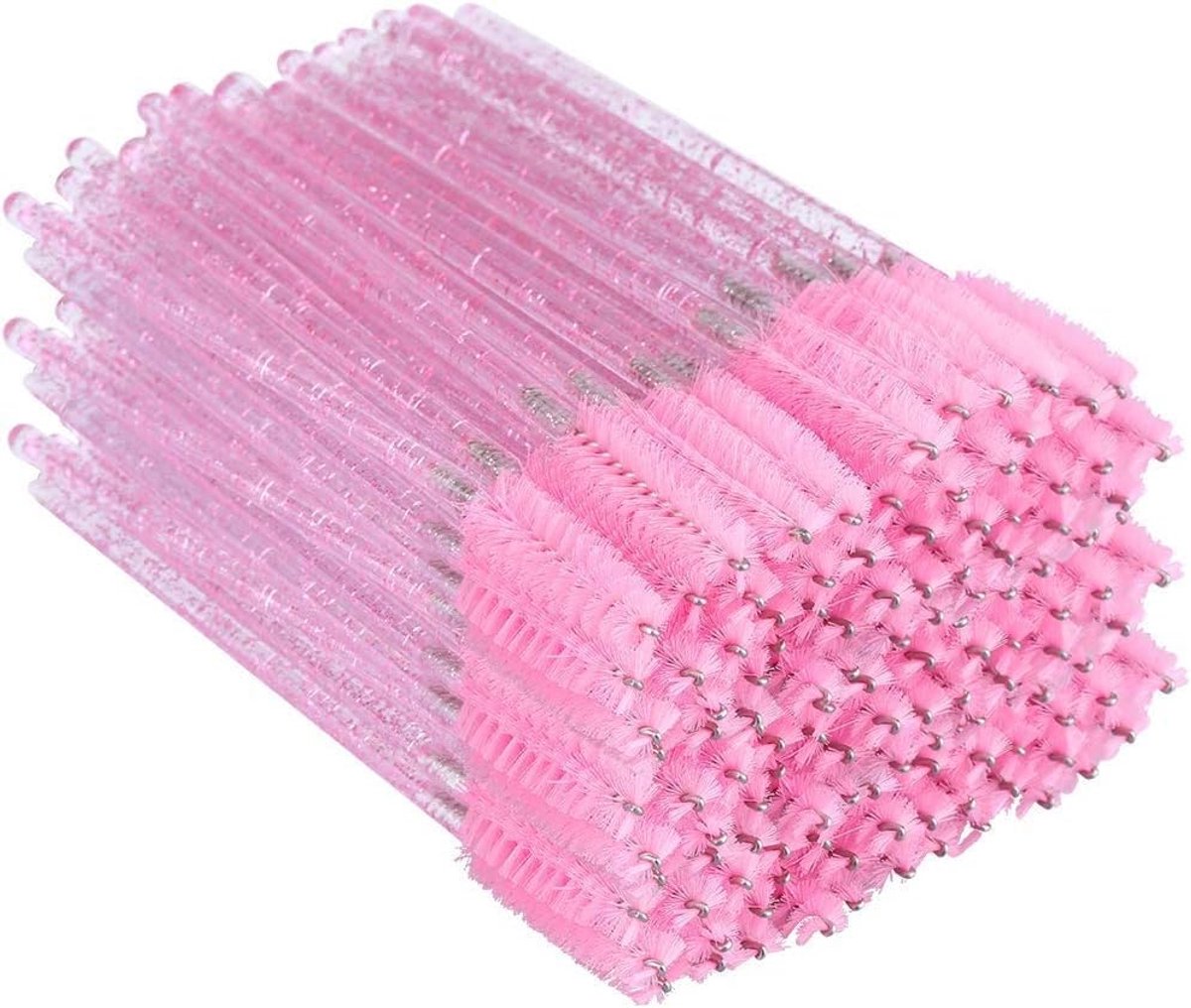 300 stuks wegwerp-wimperborstels, wimperborstel, mascara-applicator, wegwerp-wimperborstel, mascara voor wimperverlenging, kristalgreep (roze)