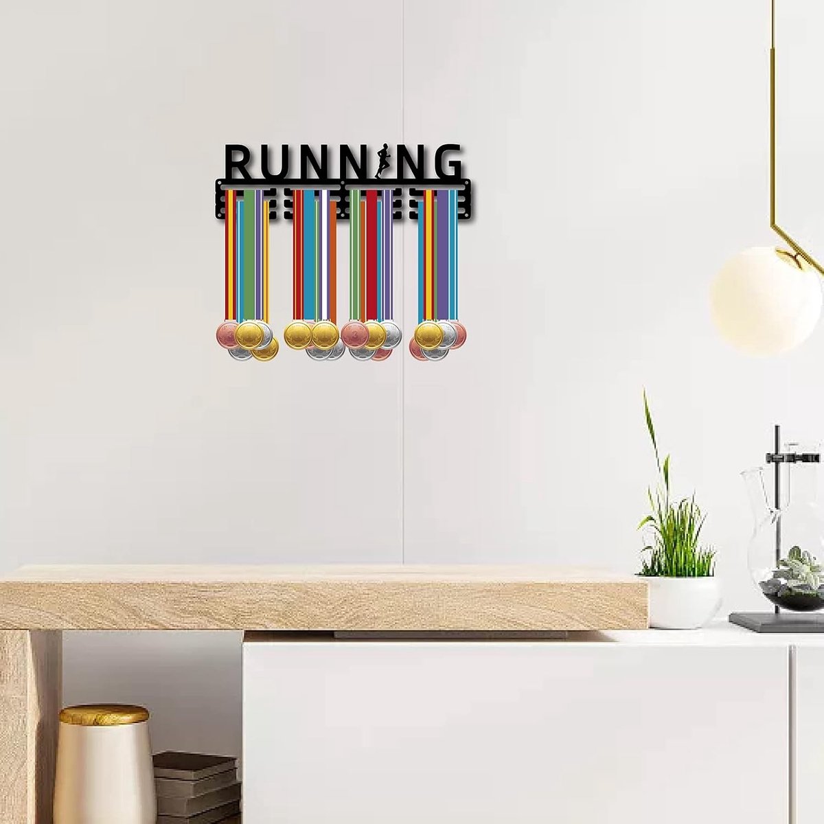 ODIS-WH0037-059-EU21 Running Atleet Medaille Houder Metalen Medailles Hanger Display Stand Display Frame Rack Wandmontage Decor voor Medalist Voetbal Gymnastiek Marathon Meer dan 59