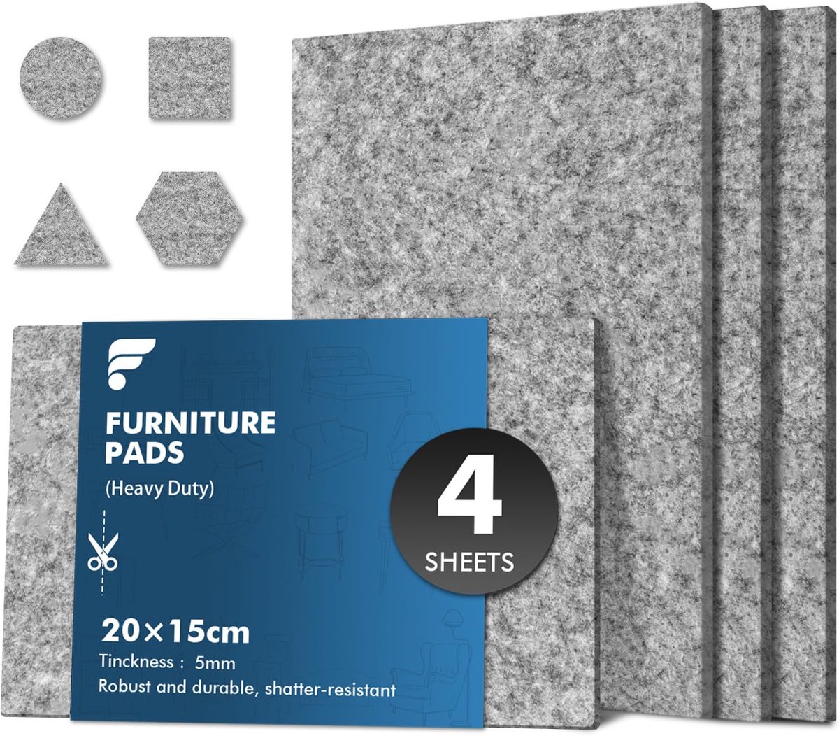 Set van 4 Zelfklevende Viltglijders - 5 mm Dikke Meubelbeschermers van Vilt - Antikras Pads voor Stoelen, Banken & Zware Meubels - Bescherming voor Parket, Laminaat, Tegels & Vloeren