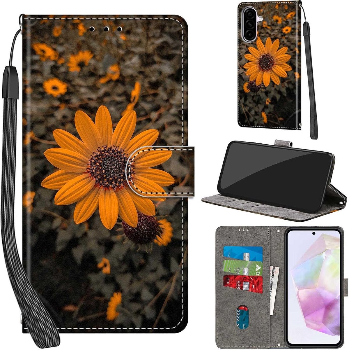 Portemonnee Telefoonhoes voor Samsung Galaxy A56 Chrysant | Premium Leren Inklapbaar, Meerdere kaartvakken & Verstelbare standfunctie, Magneet Beschermhoes voor Samsung A56
