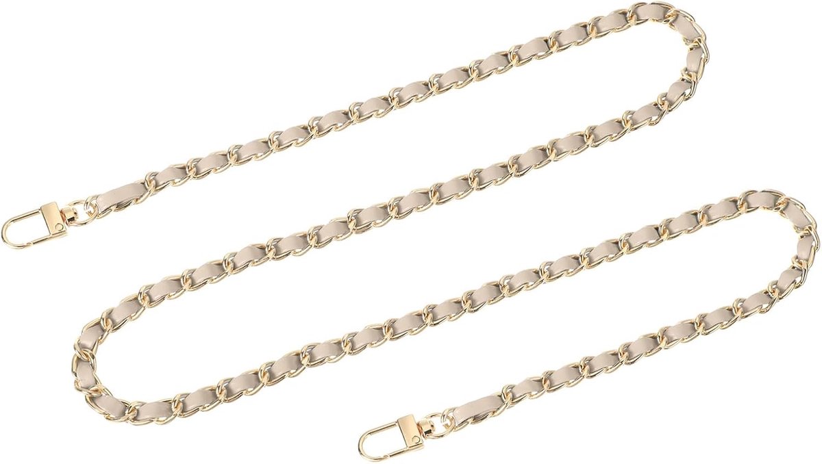 Tasketting, portemonnee-kettingriem, 100 cm, tassenriem, handtasketting, portemonneeriem met gespen voor schouder, crossbody tassen, reserveriemen (beige riem + gouden ketting)