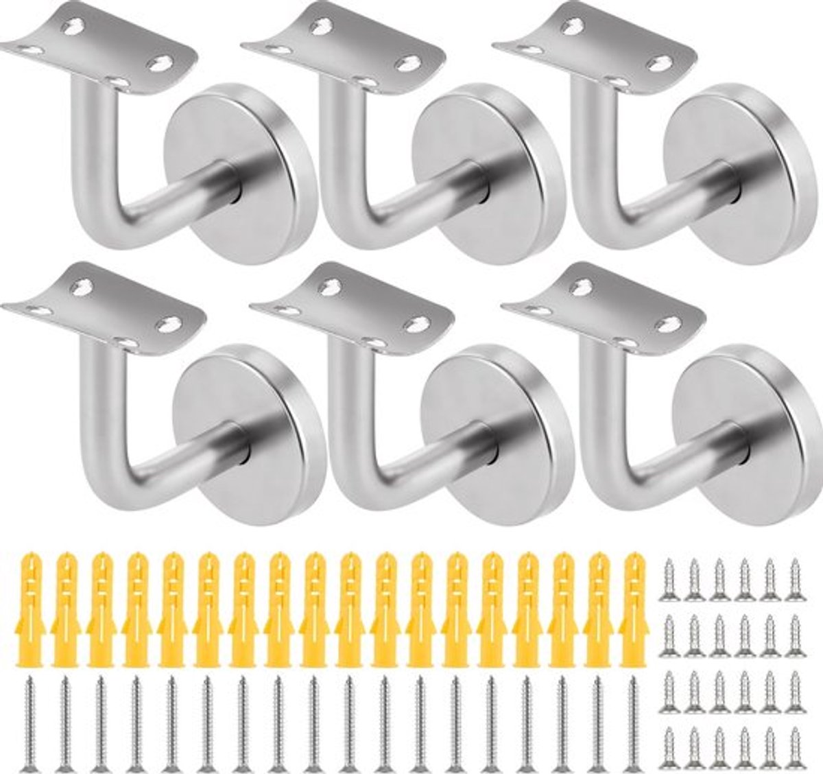 Leuninghouder - Set van 6 - Roestvrij staal - Binnenmuurbeugel - Buitenrelingondersteuning - Hoogwaardige materialen - Afmeting 60 x 60 mm - Leuningsbeugel