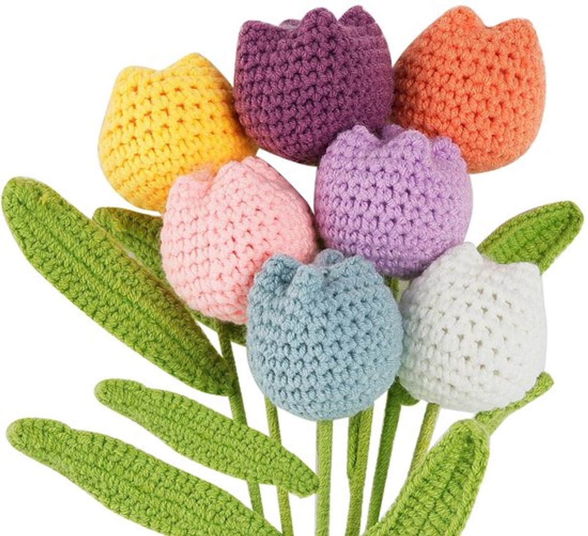 Kunsttulpen - Gehaakte bloemen - Handgemaakt boeket - Zachte garen - Huisdecoratie - Bruiloft en cadeau - 7 stuks