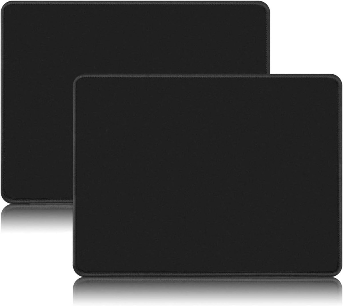 Muismat set van 2 met Gestikte Rand - Antislip Rubber Basis - Premium-Getextureerde en Waterdichte Muismat voor Computers - Laptop - Kantoor en Thuis - 260x210x3mm - Zwart