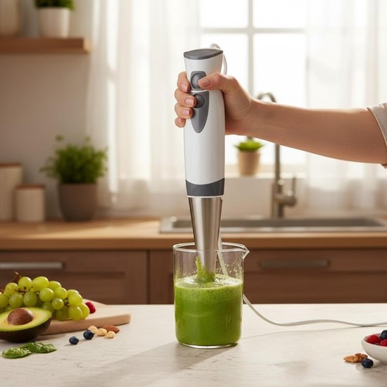 Staafmixer - Keukenmixer - Sauzen Maken - 2 Snelheden - 27.5 cm - Zilver en Wit — afbeelding 4