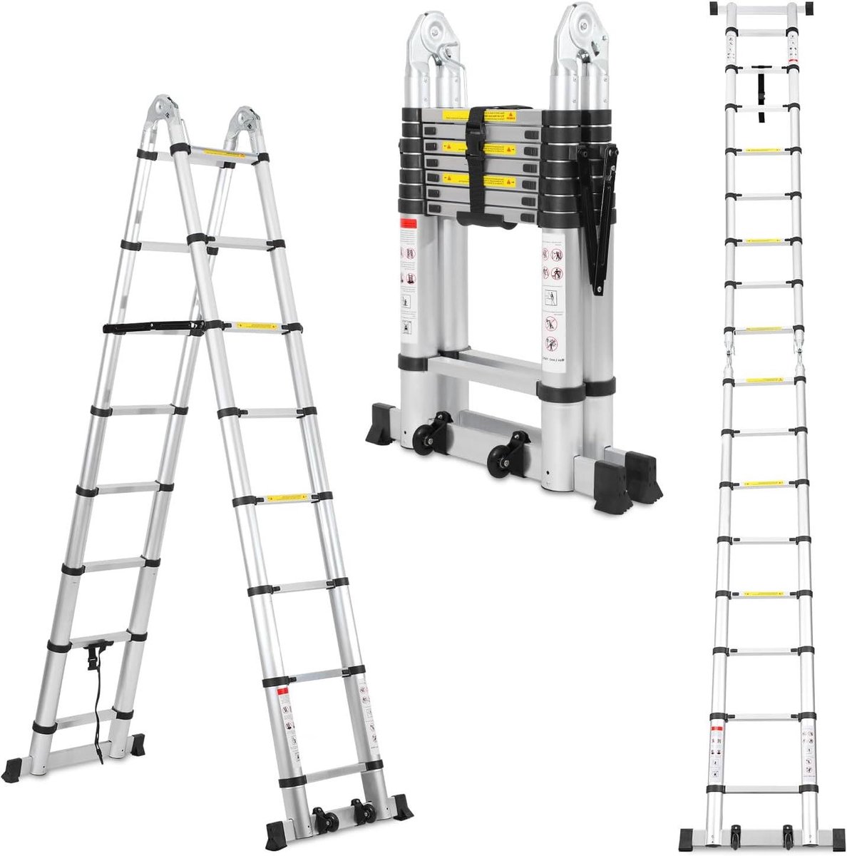 Telescopische Ladder - Klapladder Aluminium - Huisklus Werk - Veiligheidsvergrendeling - 5 Meter - Multicolor