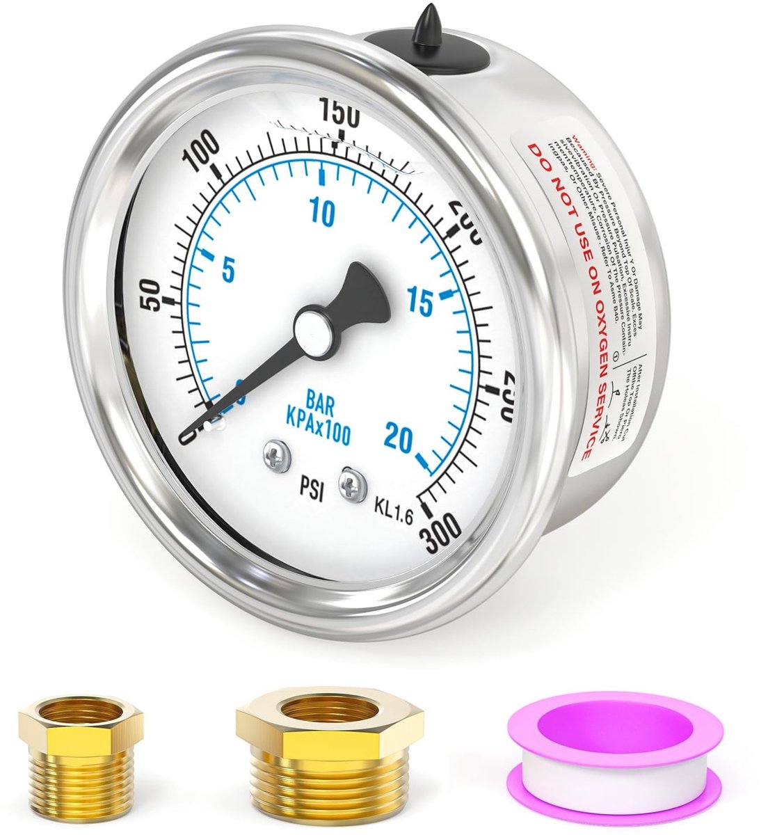 SolidKeus - Vloeistofgevulde RVS Manometer 0-20 bar met Hexagonale Bushing