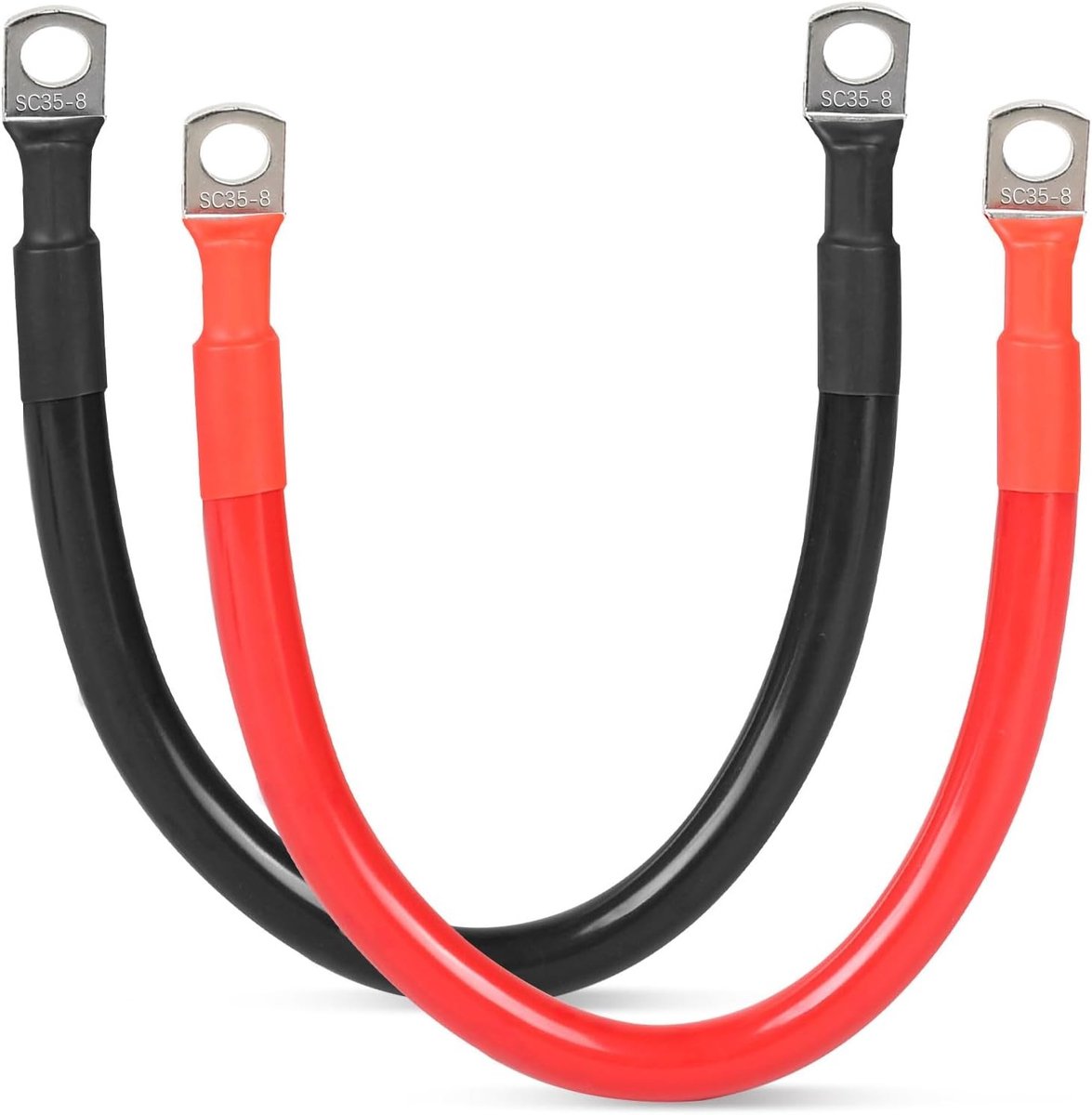 Pack van 2 M8 30 cm Accukabel 35 mm2 met Koperen Ring Terminals voor 12V/24V Motorfiets en Zonnepaneel Auto Accu Aansluitingen in Zwart en Rood