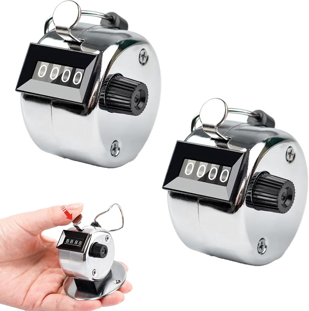 Handtelmachine 2 Stuks, Metalen Clicker voor Tellen, 4 Digit Handcounter voor Sport, Fitness en Breien