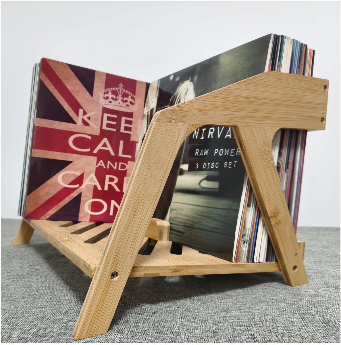 SolidKeus - Bamboo Vinyl Record Holder in Stoel Design voor 80 LP's