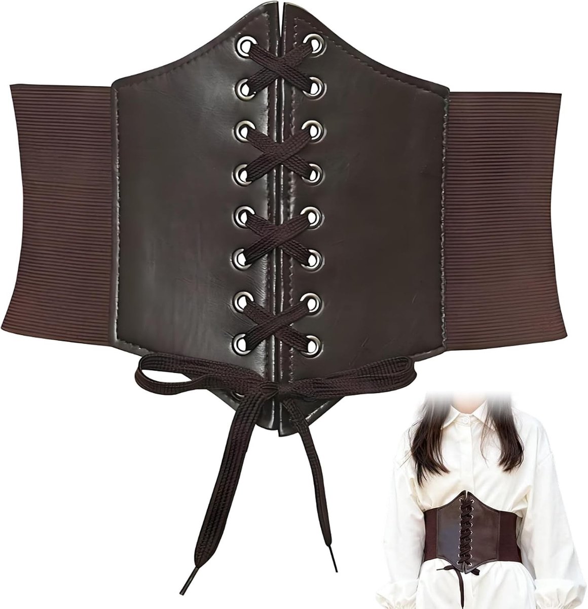 Onderbust Corset voor Dames - Steampunk Riem voor Piratenkostuum of Vampierlook - Retro Bruin Corset voor Halloween, Cosplay en Carnavalsfeesten
