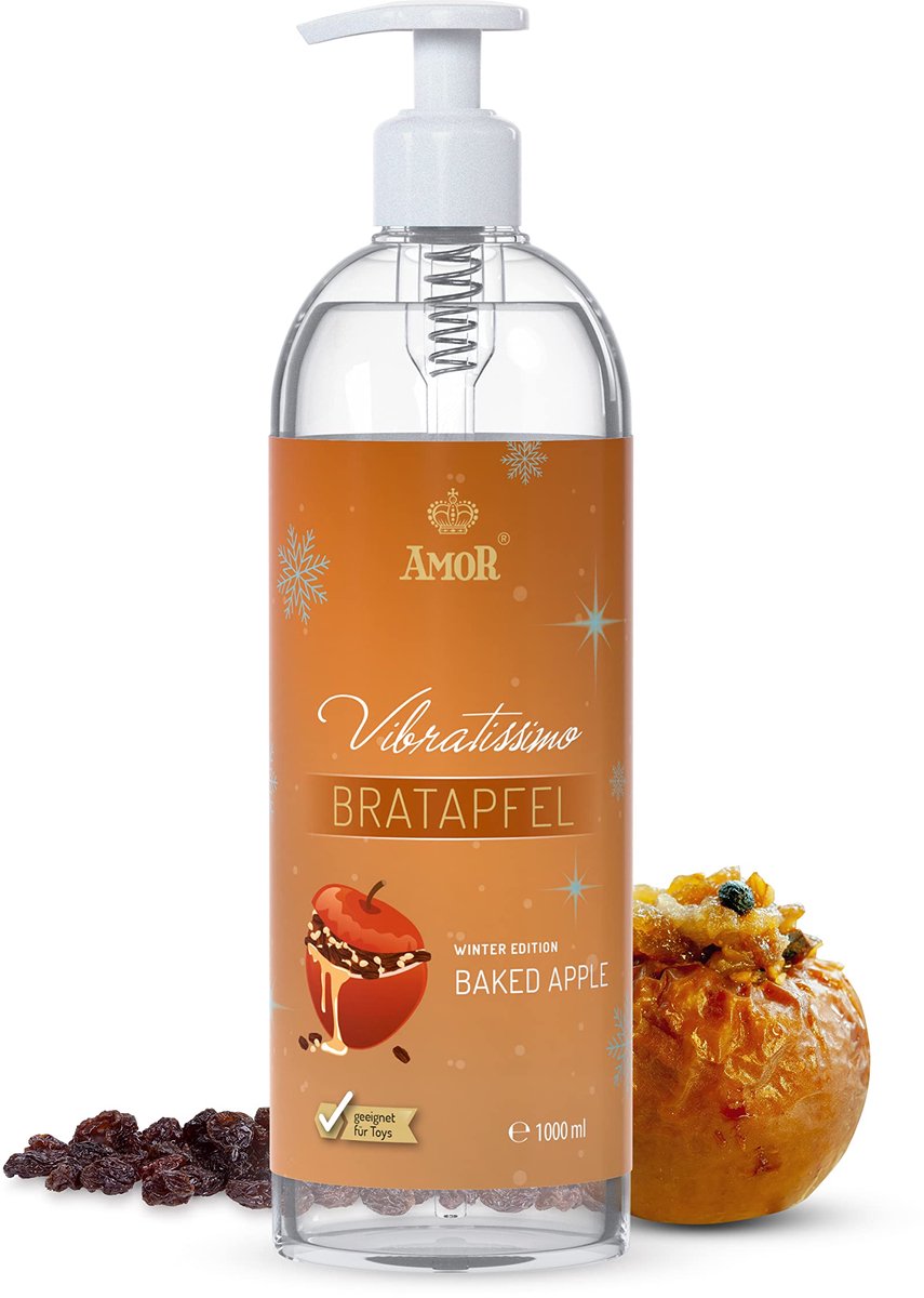Vibratissimo Play Gel Gebakken Appel 1000 ml I Glijmiddel met gebakken appel geur I Waterbasis glijmiddelen I Glijmiddel Gel geschikt voor siliconen speeltjes & latex condooms