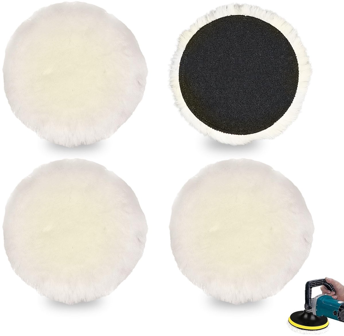 Omgoods - Set van 4 Polijstschijven van Lamswol 125mm