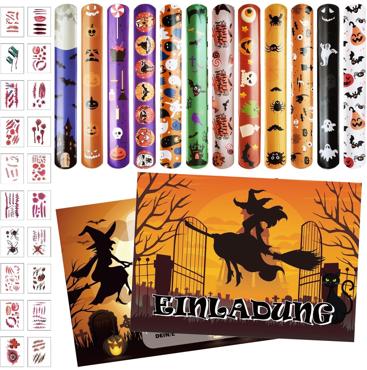 Omgoods - Set van 12 Halloween Uitnodigingskaarten met Accessoires