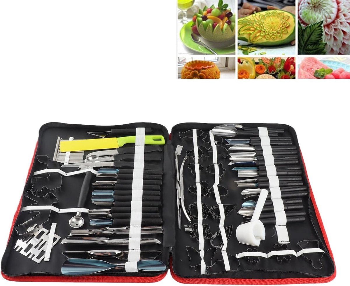 Complete Set van 80 Professionele Snijgereedschappen voor Groenten en Fruit, Inclusief Schil- en Garneertools, Ideaal voor Culinaire Creaties