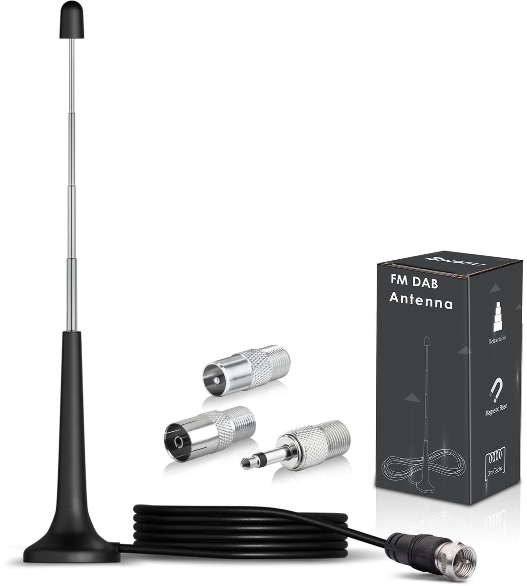 SolidKeus - DAB FM Radio Antenne met Magnetische Basis en 3m Kabel