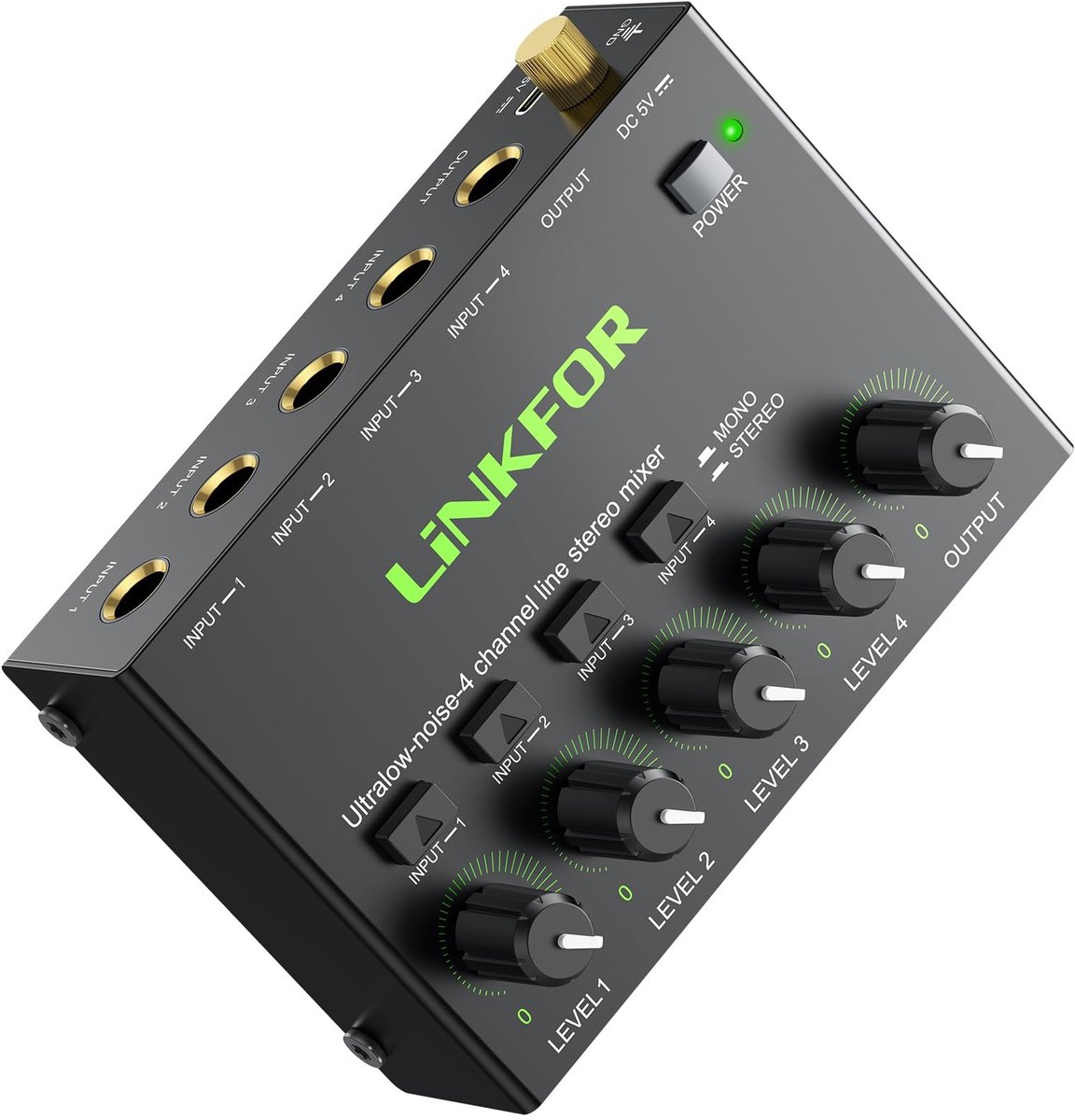 SolidKeus - Mini Stereo Audio Mixer met 4 Kanalen