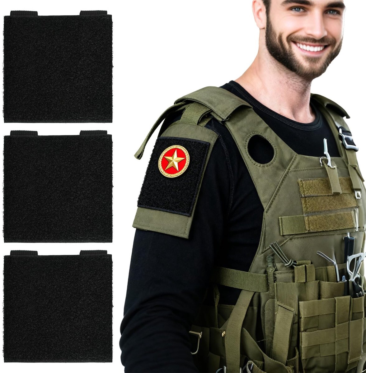 Set van 3 zwarte Molle panelen van 10 x 10 cm, Molle haak- en lusplaat voor tactische patches met stevige achterkant, ideaal voor outdoor en militaire toepassingen