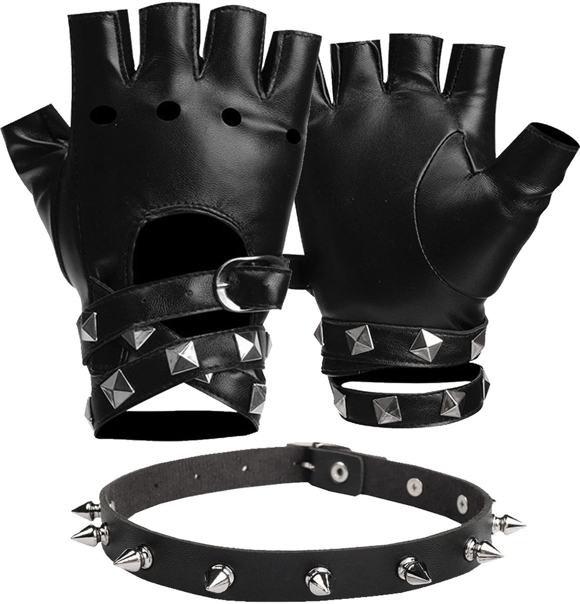 Gotische Vingerloze Handschoenen - PU Leren Punk Handschoenen met Ketting - Ideaal voor Gothic Kleding