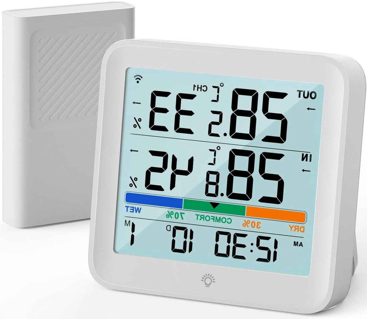 Binnen en Buiten Thermometer - Hygrometer Weerstation - Klimaat Monitoring - Groot LCD Display - 100m Bereik - Wit