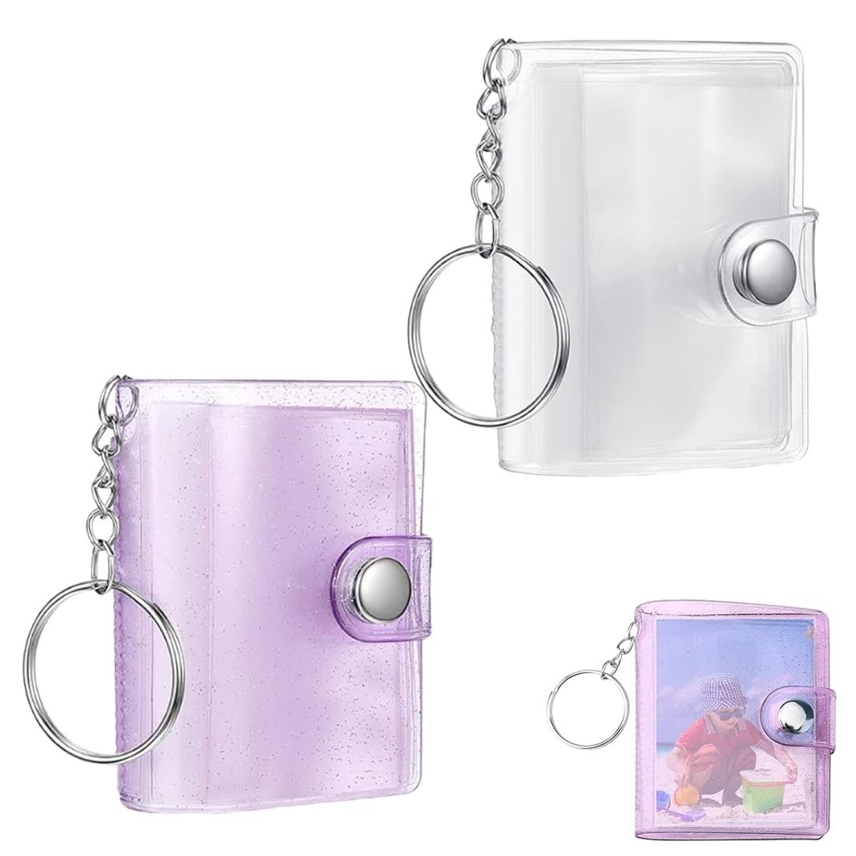 SolidKeus - Mini Fotoalbums met Sleutelhanger en 20 Compartimenten (Set van 2)