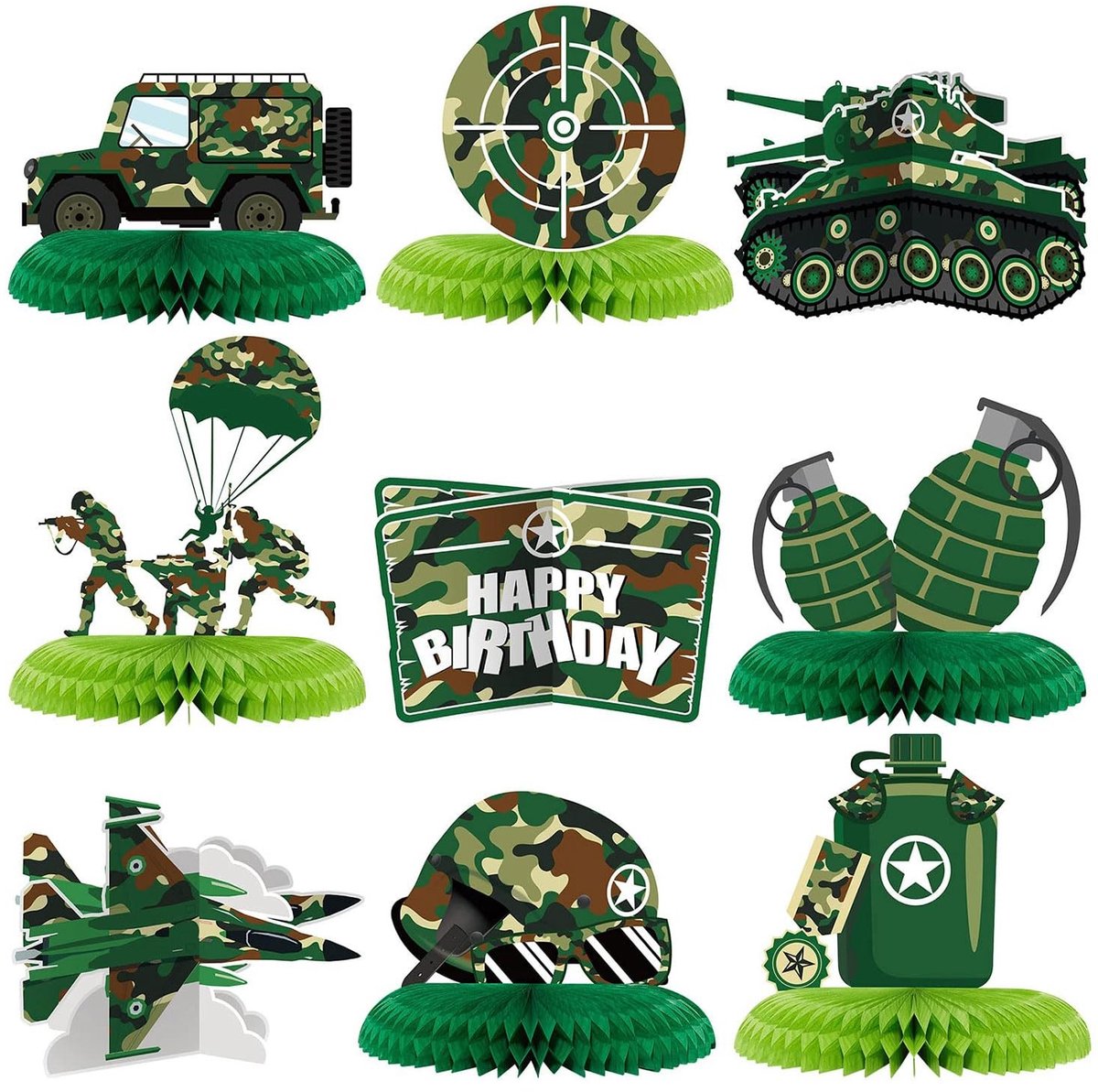 SolidKeus - 9 Stuks Legerfeestdecoraties met Camouflageprint