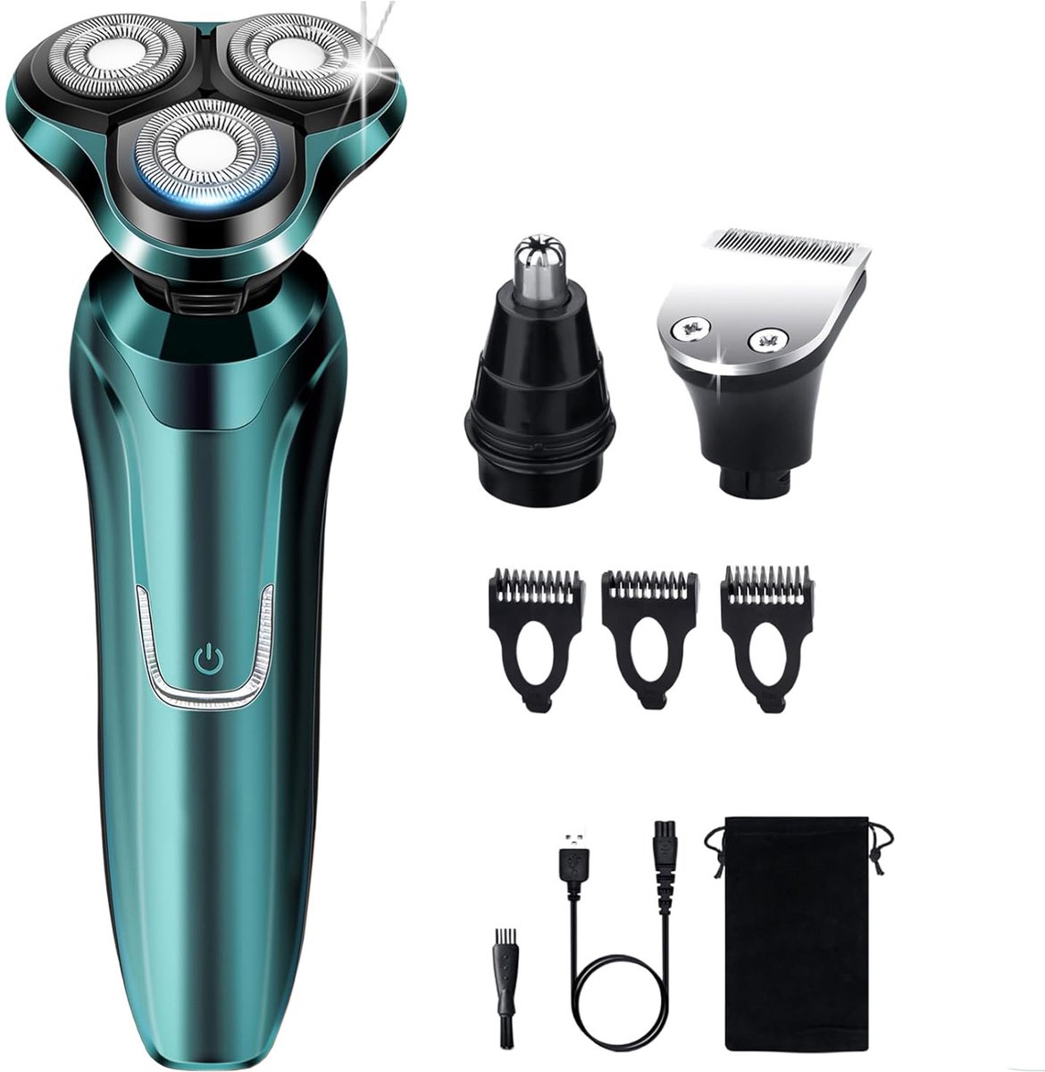 REDOM Elektrisch Scheerapparaat 4D 3 Scheerkoppen – USB Oplaadbaar – Nat & Droog – Trimmer – Reizen – ABS – Zwartgroen