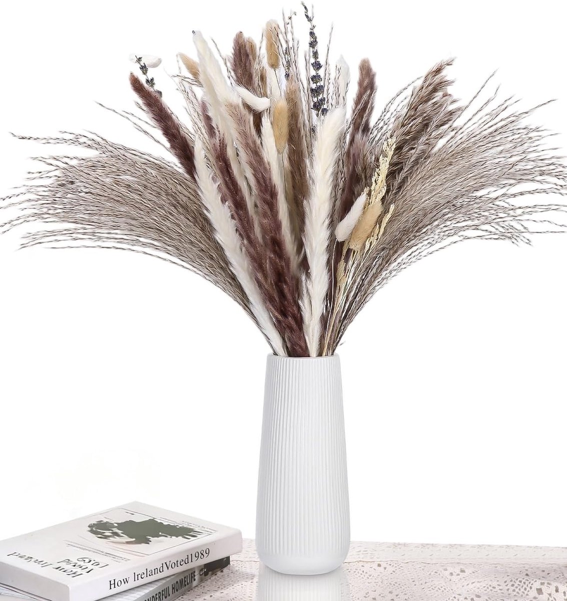 102 stuks gedroogde pampasgras - gedroogde bloemen - elegante pampasgras-decoratie - droogbloemen herfst - ideaal voor boho-woonkamers - slaapkamers - kantoren - bruiloften - feesten en vazen