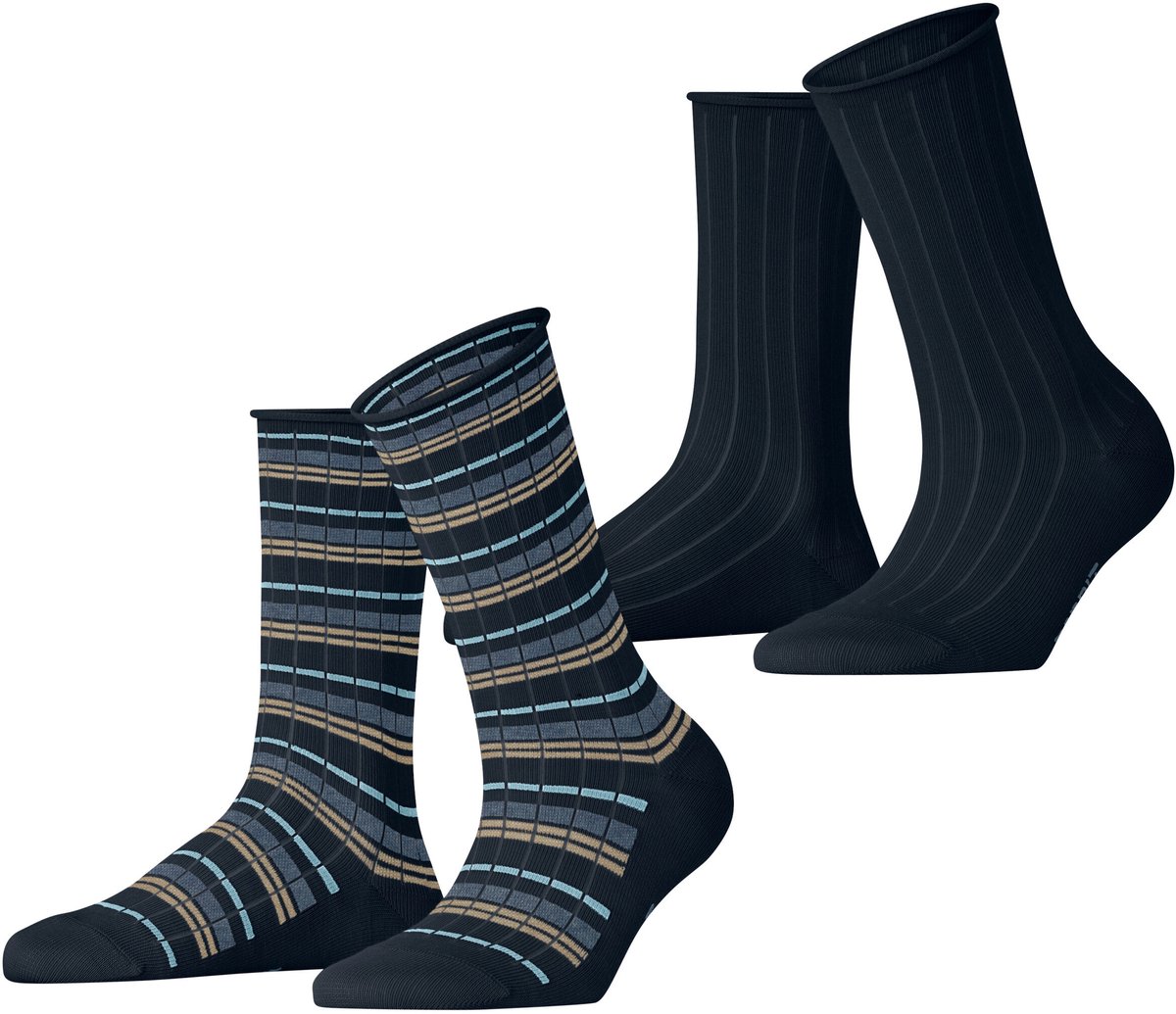 Esprit Metro Lines 2 Pack gedessineerd katoen multipack sokken dames blauw - maat 35-38