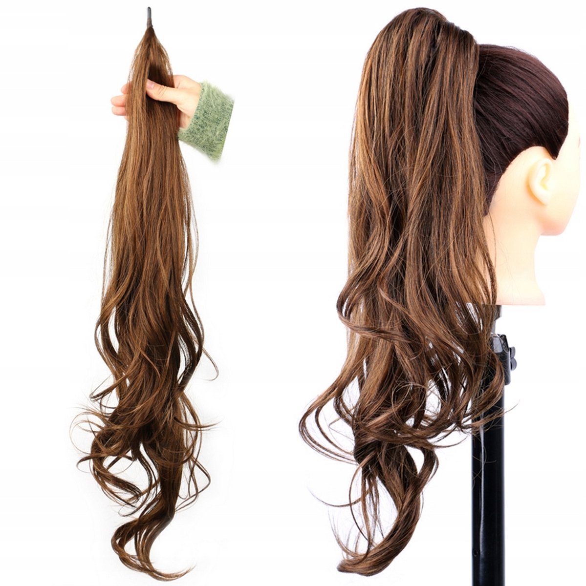 Merkloos Krullende Clip-in Paardenstaart 70cm Warm Bruin