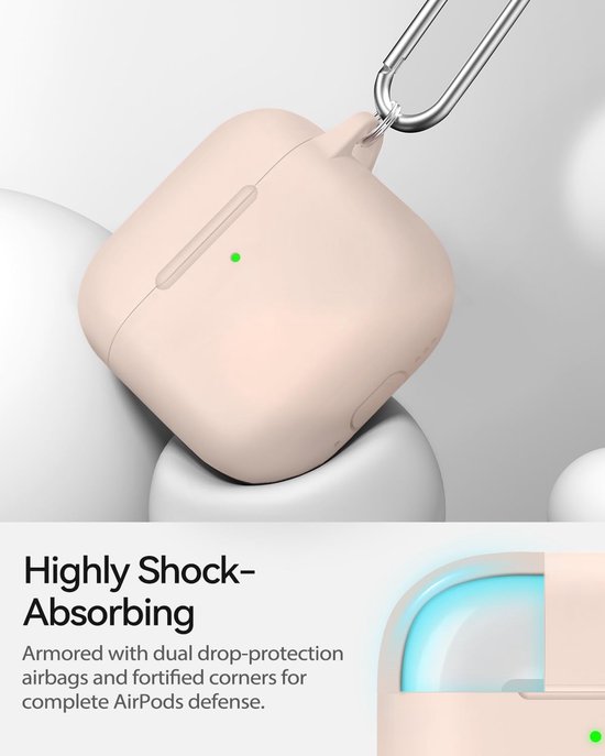 Siliconen voor AirPods 4 Hoes, A1-Cream Pink - Zacht, licht, antislip, krasbestendig, bedraad/draadloos laden. Reinigingspen + sleutelhanger. — afbeelding 4
