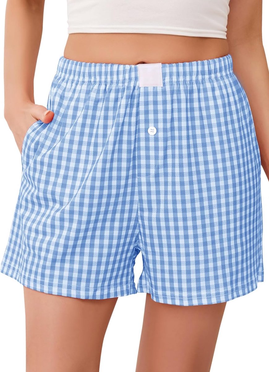 Vrouwen Plaid Katoen Slapen Pajama Shorts Lounge Pocket Koord Bottoms